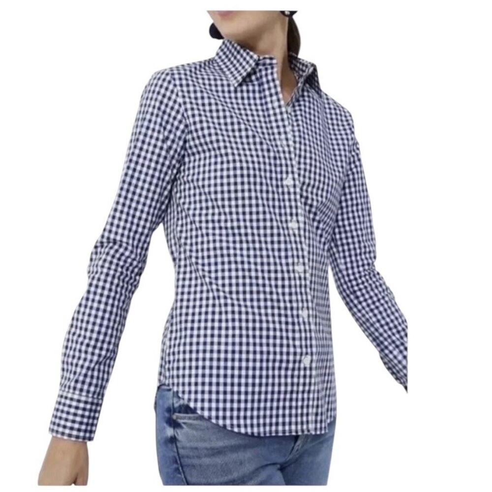 UNTUCKit Women’s Belleza Button Up Shirt Blue Buffalo Plaid Size 4 NWOT - Picture 2 of 15